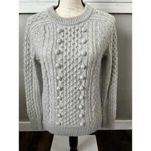 J. CREW Gray Wool Blend Popcorn Chunky Casual Cable Knit Fisherman Sweater XS